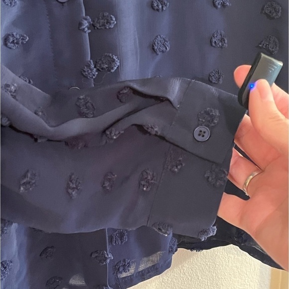 Navy blue Swiss dot blouse long sleeve - Picture 5 of 9